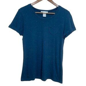 Charlotte Russe Tee Shirt Heart Pocket Rainbow Distressed Pilling Women's Size M